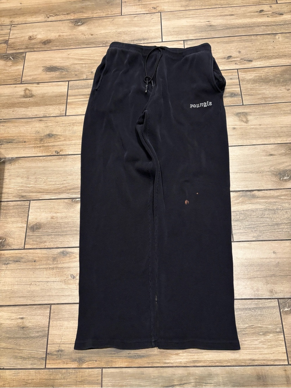 Super Baggy YoungLA Black Thermal Waffle Knit Sweatpants Size XL 29 Inch inseam